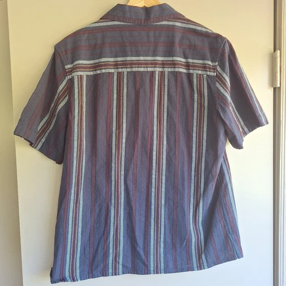 Wax London Men's Navy Dobby Striped Didcot Shirt L 100% Organic cotton NEW